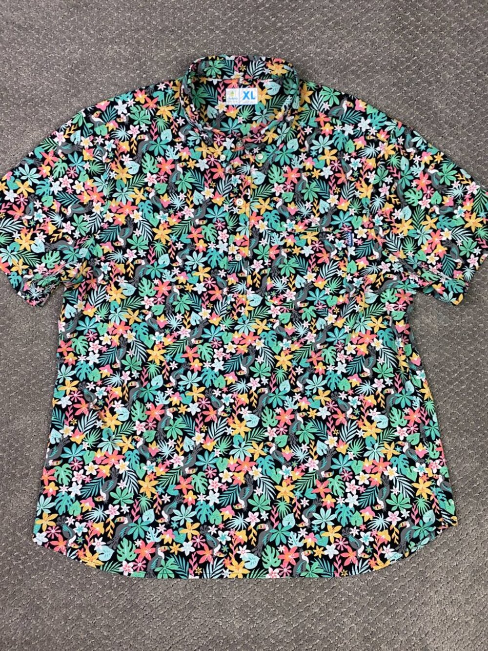 Chubbies Polo Shirt Mens XL Parrot Toucan Floral Tropical AOP Golf Performance